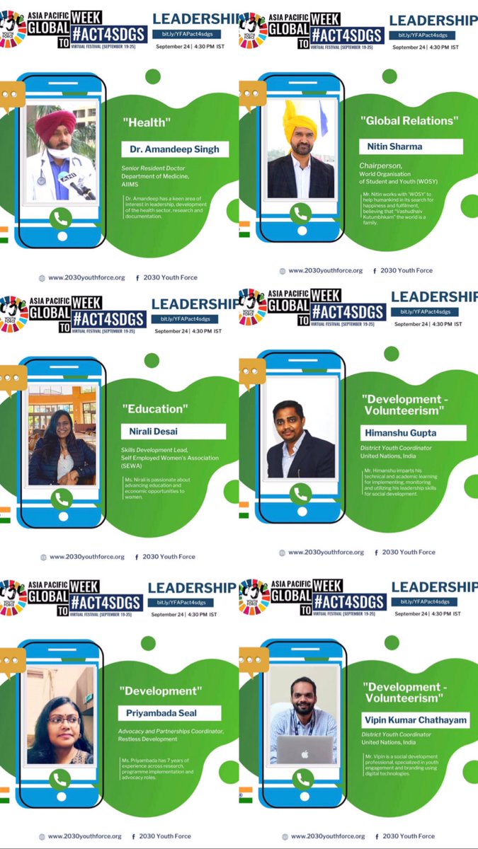 2030YFIndia's tweet photo. Catch our Resource Persons by signing as a delegate of the Global Week to #Act4SDGs by 2030Youth Force.
Join the amazing meet to hear and interact with the exceptional leaders in the domain of health, education, global relations and development- volunteerism.
4:30PM (IST) Today! https://t.co/eIqAxWmyrC