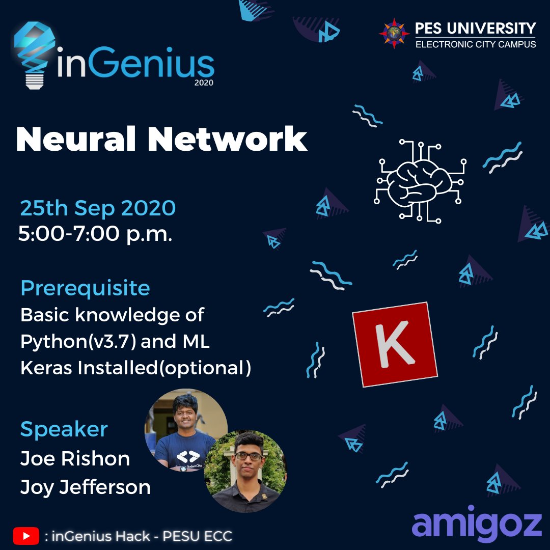 ingeniushack's tweet image. Hey guys! next in #getsetprep series, we&apos;ll focus on Deep Learning. Learn about intelligent systems and apps like facial recognition, chatbots and much more! 

You can now leverage even deep learning in your hackathon projects.

Stream live on YouTube: 
youtube.com/watch?v=lH9AVA…