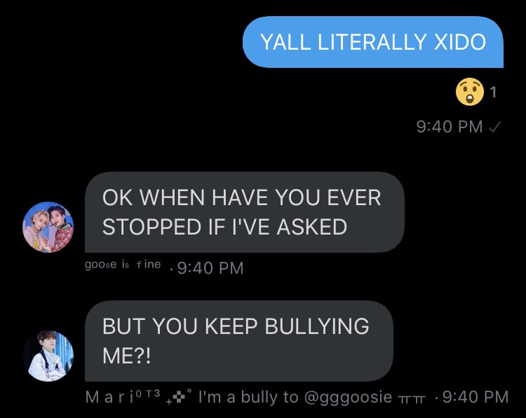 them: WE CANT BE XIDO WE KEEP BULLYING EACHOTHER xido: *whole relationship built on the fact that they bully eachother*