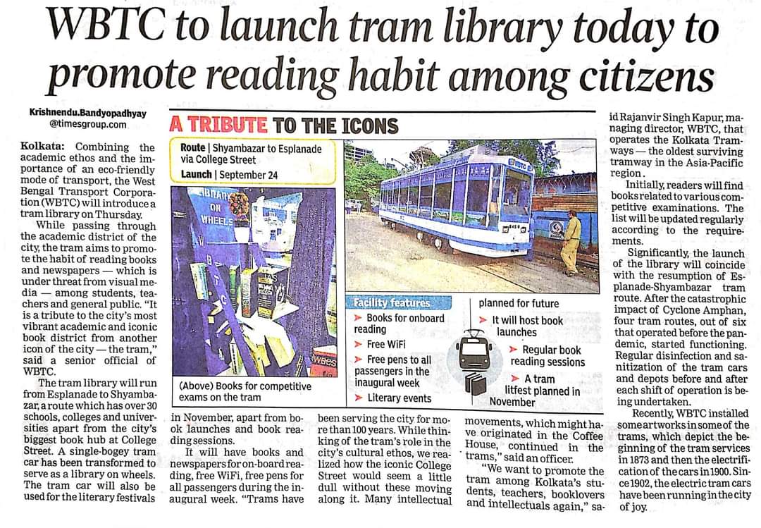 _CTUA_'s tweet photo. From our friends at the Calcutta Tram Users Association. To coincide with the launch of Route 5 Shambazzar to Esplanade we have a new Library Tram! Interesting initiative taken by the WBTC.
@SuparnoSatpathy @DILIPtheCHERIAN @ug_cal @sharmaheritage  #tram  #Kolkata #Motivation https://t.co/Q2Yvn3gL3H