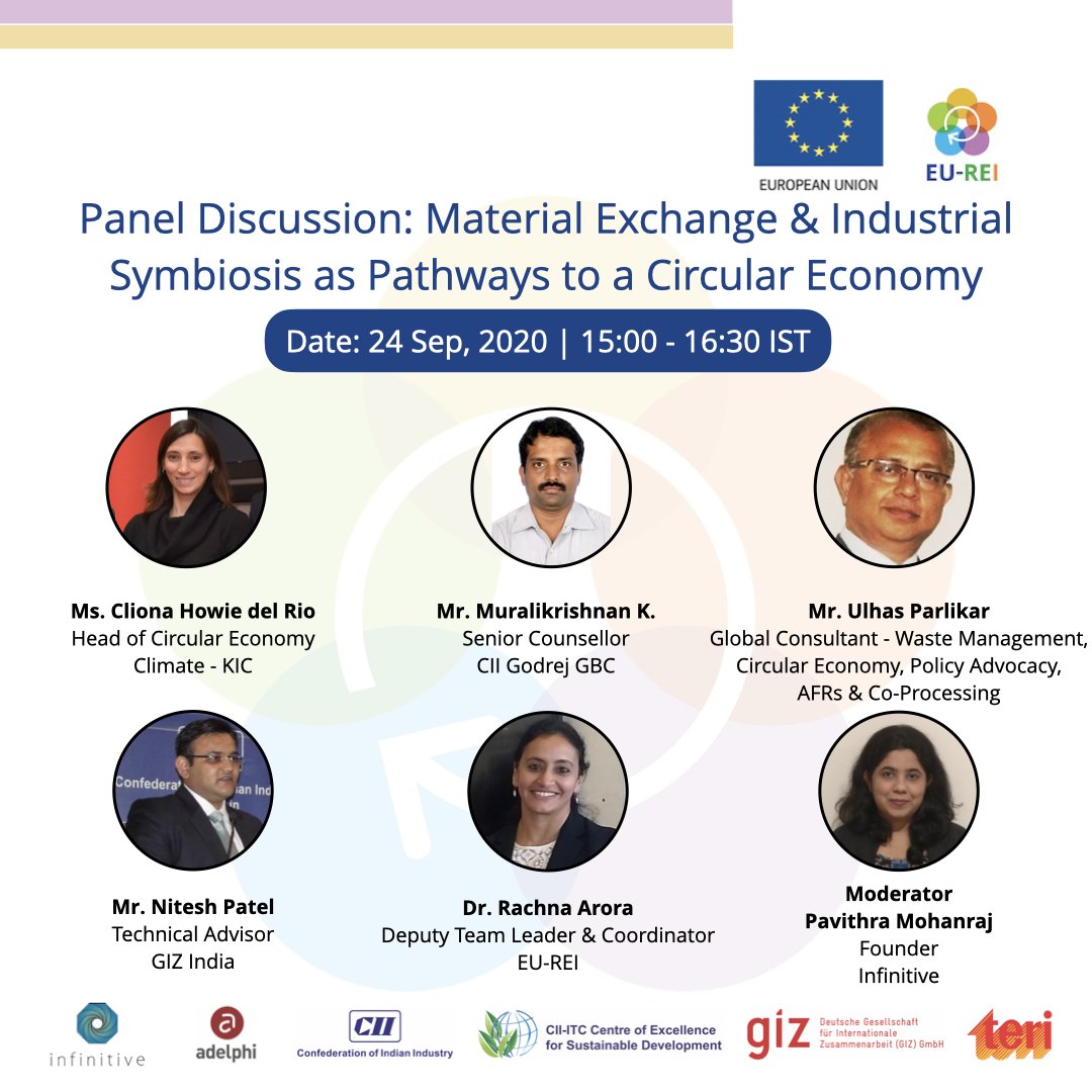 Join us for our webinar today at 3 PM IST on '#MaterialExchange &amp; #IndustrialSymbiosis'!
Pls Register here to receive the link to join the session: bit.ly/3kBgHzE
#resourceefficiency #circulareconomy #eu_rei_circularity