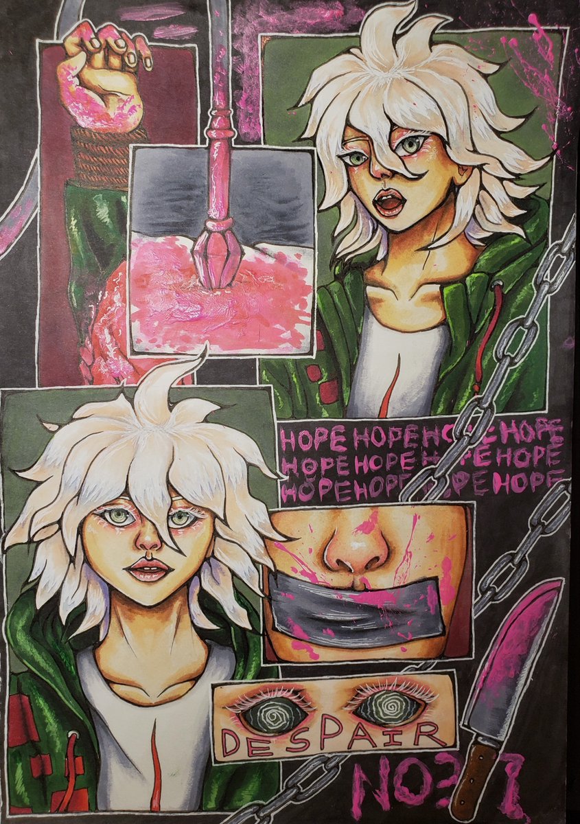 Here are a few examples of my work. I've mostly done danganronpa art of late, but I can do pretty much anything upon request (fine w/gore, nsfw, furry, mech, etc).