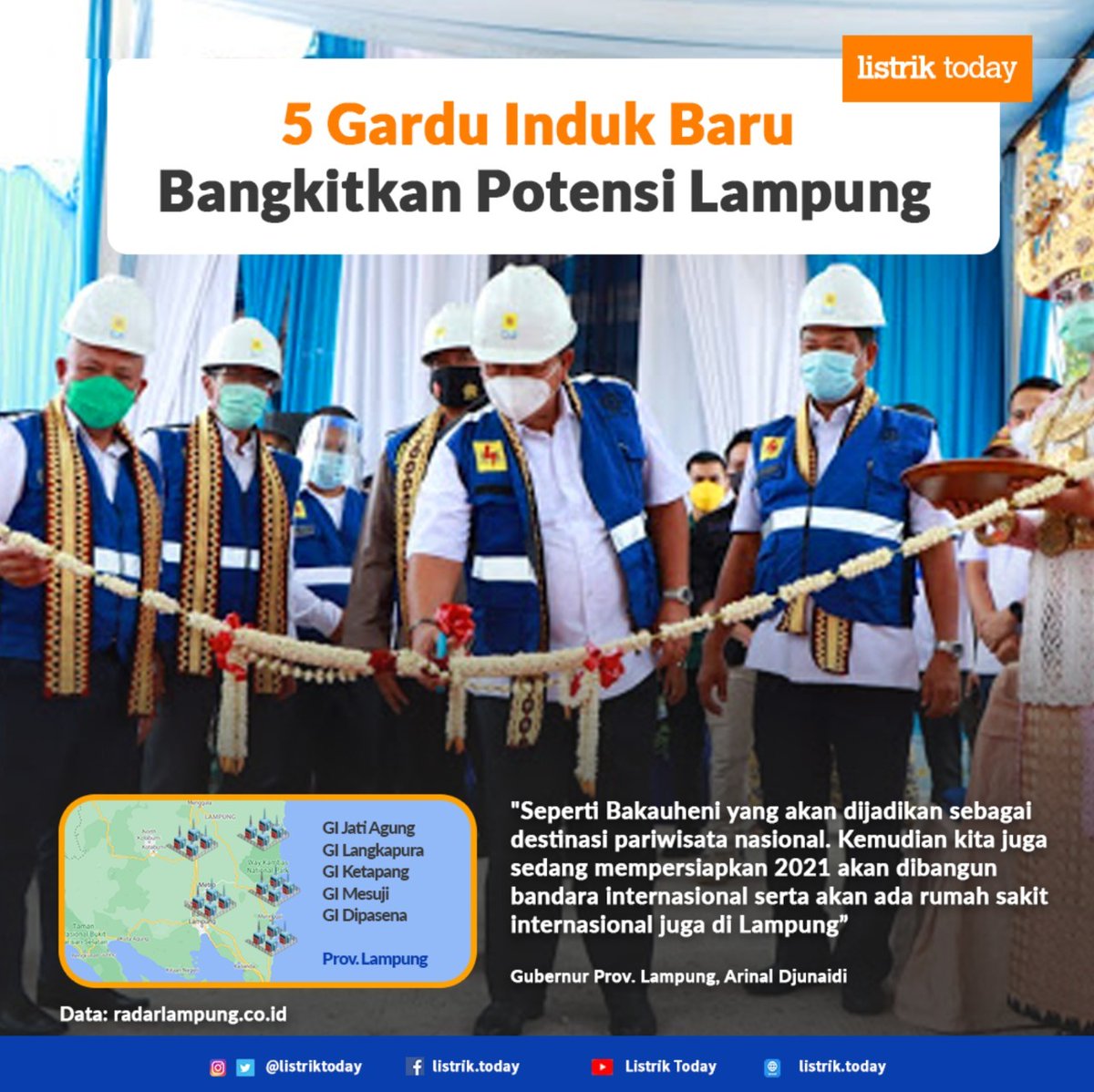 5 Gardu Induk Bangkitkan Potensi Lampung

Seperti Bakauheni yg akan dijadikan sebagai destinasi pariwisata nasional.
Kemudian kita juga sedang mempersiapkan 2021 akan dibangun bandara internasional yg benar2 internasional serta akan ada rumah sakit internasional 
#ListrikToday