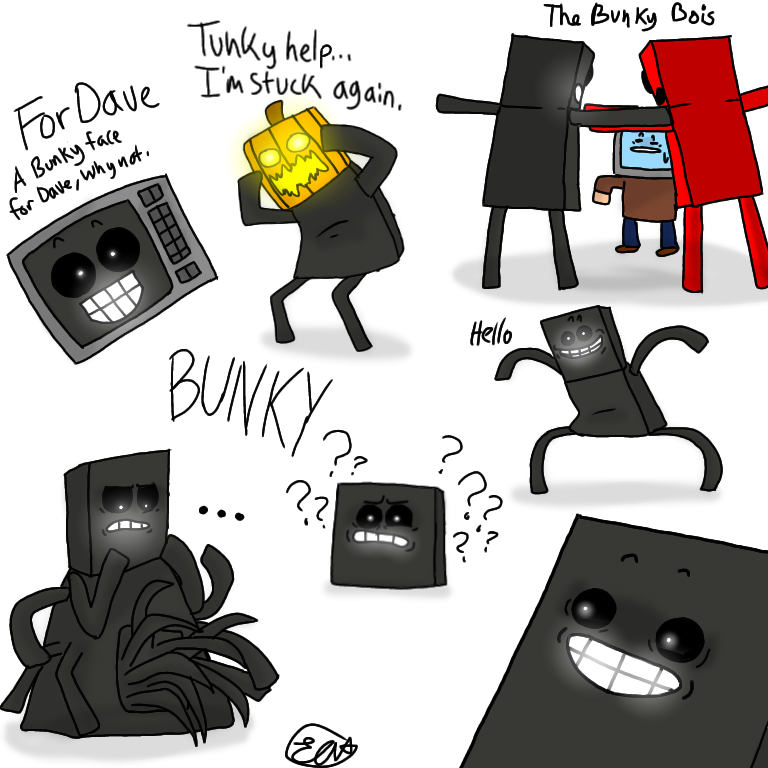 Evey93089973's tweet photo. I hadn't draw Bunky for a while so I this this fun. The Bunky boi is by @The_Toonimator. I did use edgy Bunky, crazed Bunky, and Halloween edition. Because Spooky month is coming. Enjoy this Bunky spooky stuff. Especially Dave. https://t.co/mDP4A6xVVN