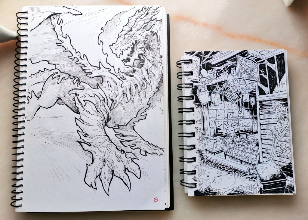 Here's my disclaimer: I rarely fill out my sketchbooks and my current ones have way more exploration doodles for ideas than my past ones so don't hold this as a standard lol