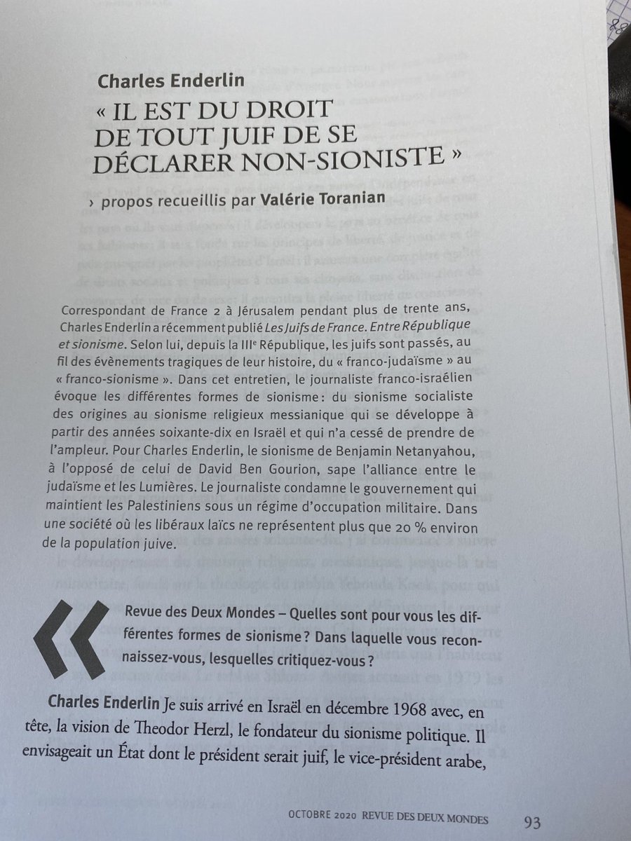 La première page de m’on entretien à La revue des deux mondes qui a paru hier