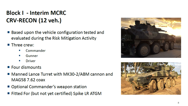 Other variant in Block I is the Recon variant, carrying the distinctive Lance turret. The Block I differs by using broadly the same configuration as the trials vehicles, with significant tweaks and changes saved for Block II. Again, about prompt and efficient delivery