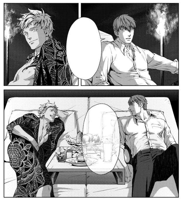 ついでにこちらも。単行本2巻の巻末描き下ろしで、day time 4になります。
浜辺でディナーを楽しむ二人のエピソードを描かせて頂きました。 