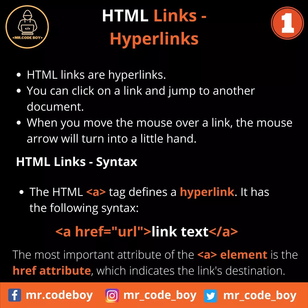 mr_code_boy's tweet image. HTML Part - 8 (Links)

Like, Share, and Follow for more technical stuff.

YouTube - bit.ly/mrcodeboy
Facebook - facebook.com/mr.codeboy/
Instagram - instagram.com/mr_code_boy/

#coding #100DaysOfCode #HTML5 #html #css #javascript #developer #computer #webdesign #web #website