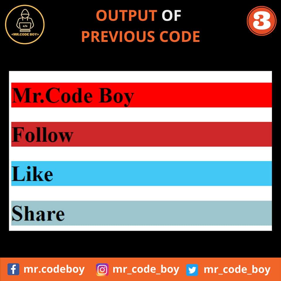 mr_code_boy's tweet image. HTML Part - 7 (Colors)

Like, Share, and Follow for more technical stuff.

YouTube - bit.ly/mrcodeboy
Facebook - facebook.com/mr.codeboy/
Instagram - instagram.com/mr_code_boy/

#coding #code #HTML5 #javascript #developer #computer #webdesign #web #website #100DaysOfCode