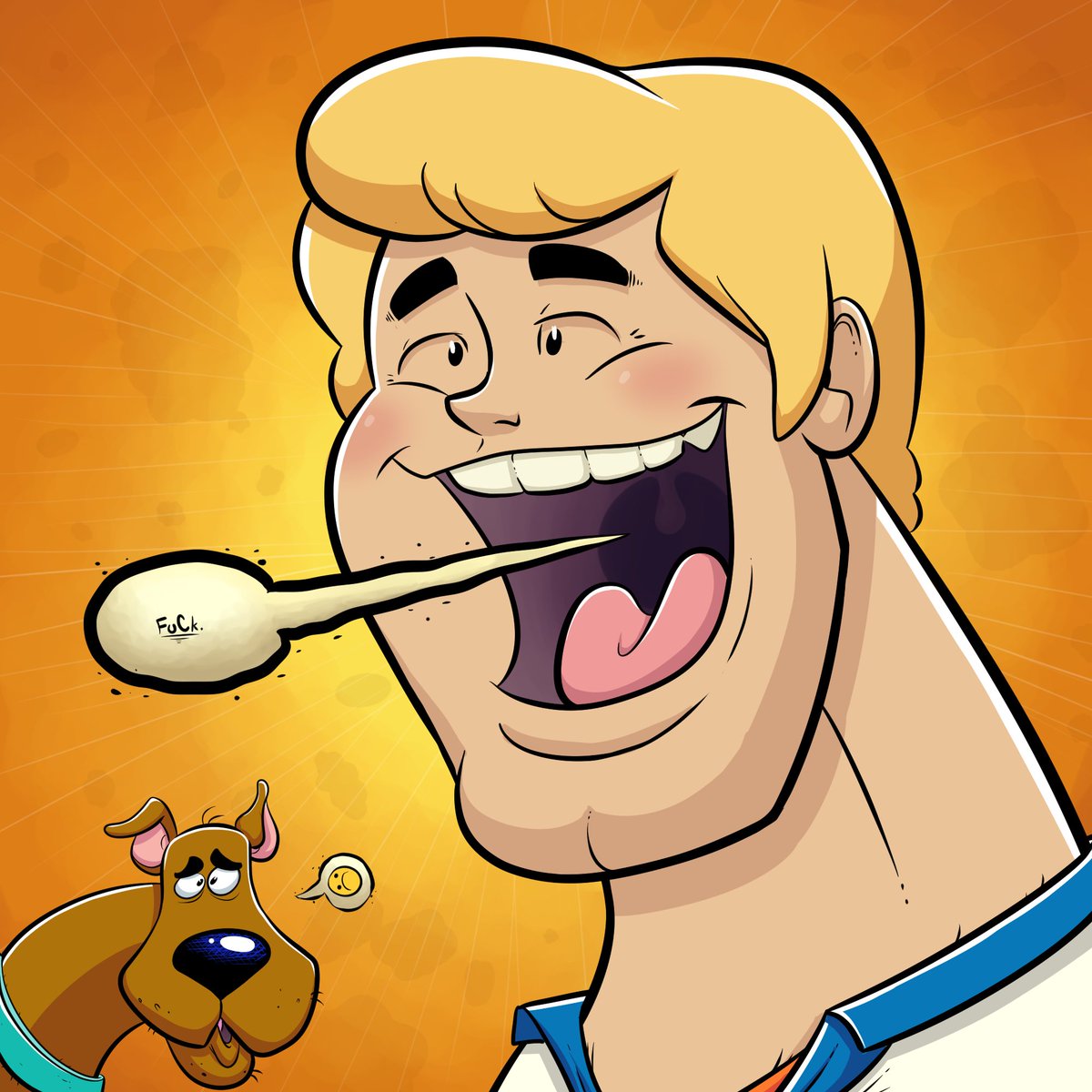 Been listening to @FredSaysFuck1 and loving it so dig this groovy fan art  of Fred saying fuck, image size:1200x1200