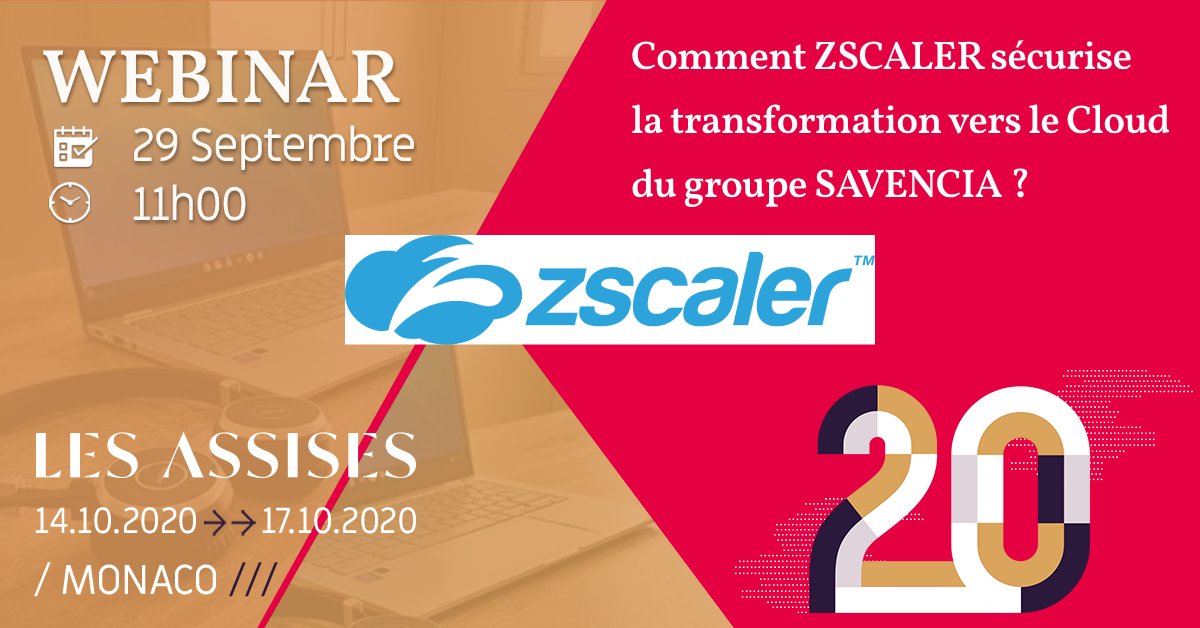 J-5 #webinar <a href="/zscaler/">Zscaler</a> / <a href="/Les_Assises/">Les Assises</a>  le 29/09 à 11h00
Rejoignez-nous pour découvrir le RETEX d'un fleuron de l'agroalimentaire français :
"Comment Zscaler sécurise la transformation vers le Cloud du groupe Savencia ?"
-> Inscrivez-vous vite : lnkd.in/eT7BKQU