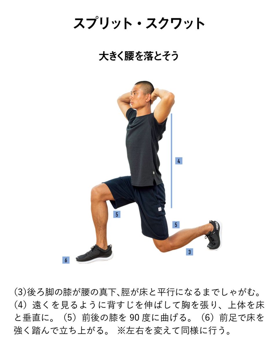 Tarzan 脚 大腿四頭筋 ハムストリングス と尻 大臀筋 に効くスクワット 大きく腰を落として行おう