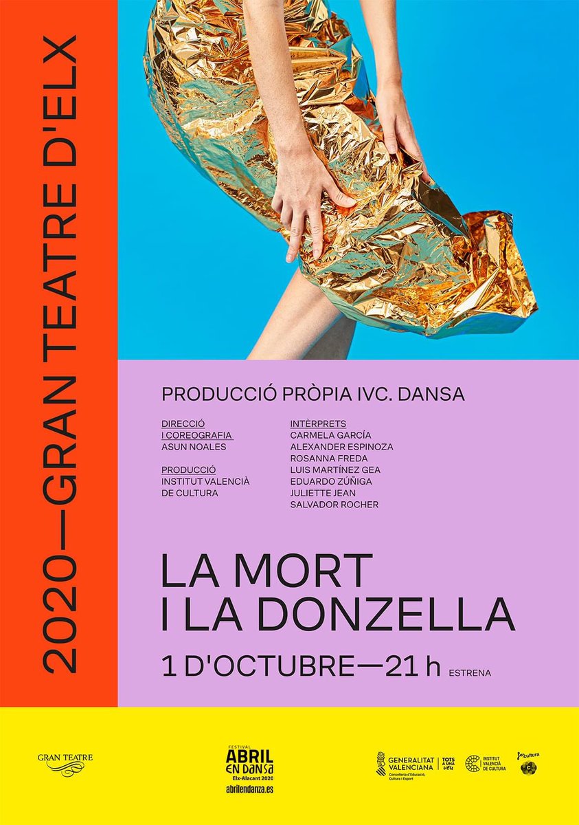 ⏰ L’1 d'Octubre és l’estrena de “La Mort i la Donzella”, una producció de l’Institut Valencià de Cultura, al Gran Teatre d'Elx a les 21:00h. No hi podeu faltar!

#cultura #dansa #Elx