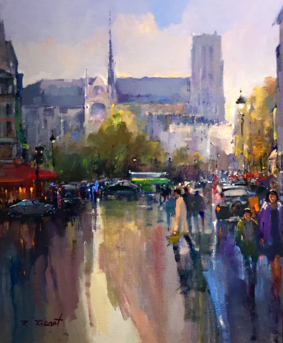 ParisAMDParis's tweet photo. Robert Ricart 
Notre-Dame et la rue de Rivoli 
Paris https://t.co/jJrUezOLWa