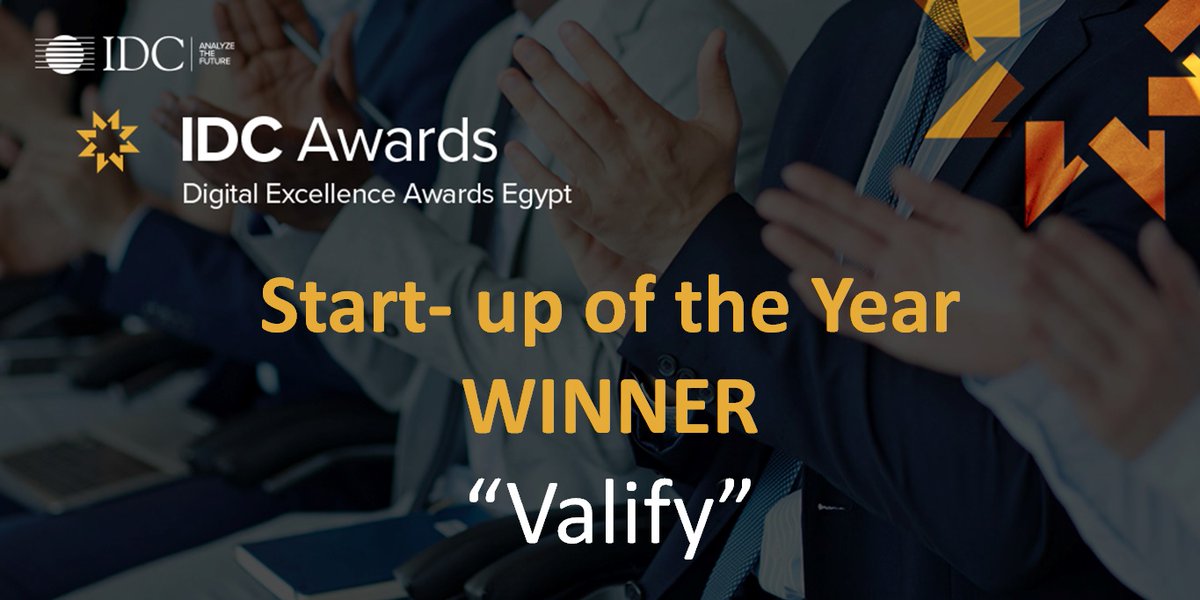 And the WINNER for the Start- up of the Year award goes to... VALIFY Congratulations!  #IDCEGYPTCIO #IDCDigital <a href="/JyotiIDC/">Jyoti Lalchandani</a> <a href="/RonitaDXB/">Ronita Bhattacharjee</a>
