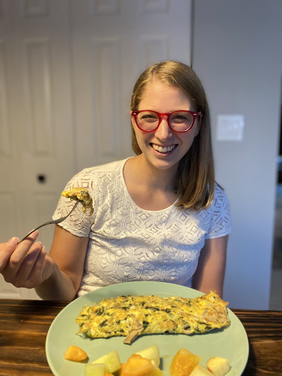 Oh, and here’s a picture of me eating an omelet today.  @curtiswaynejr had the wonderful idea of having omelets each year because we had them while I was in labor. Love it!