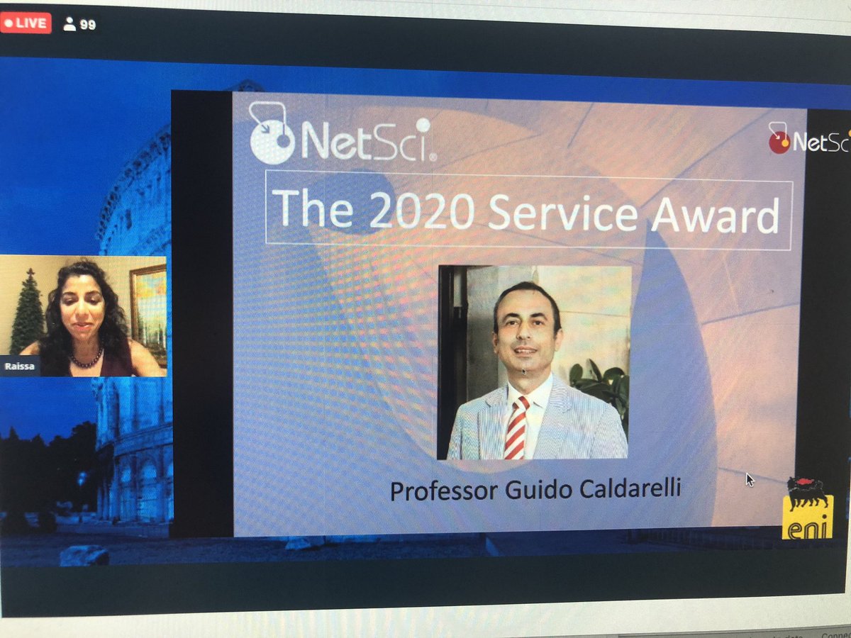 Network science society <a href="/netscisociety/">Network Science Society</a> 2020 Service Awards ceremony: congratulations to <a href="/GuidoCaldarelli/">Guido Caldarelli 贵多</a> #live on #netsci2020