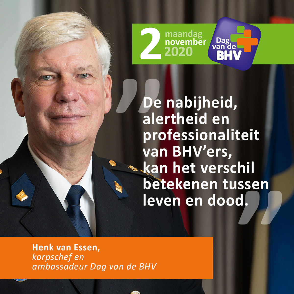 Met gepaste trots laten wij weten dat korpschef Henk van Essen het belang van BHV onderschrijft en zich als boegbeeld aan de Dag van de BHV verbindt. 
Zijn persoonlijke motivatie en het persbericht -->
bit.ly/2RVJlPK 
#bhv #dvdbhv #besef #waardering #support #boegbeeld