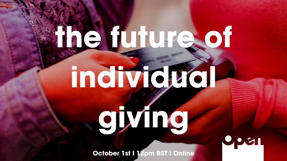 LifeAtOpen's tweet photo. 💶 The Future of Individual Giving
What will happen to giving, and how will supporters want to donate in future?
Join our free webinar on October 1st to hear the outcomes from our research into giving trends: https://t.co/g9gMhYN7ya
Busy on the 1st? Webinar will be recorded https://t.co/h7cZKeY0Fi