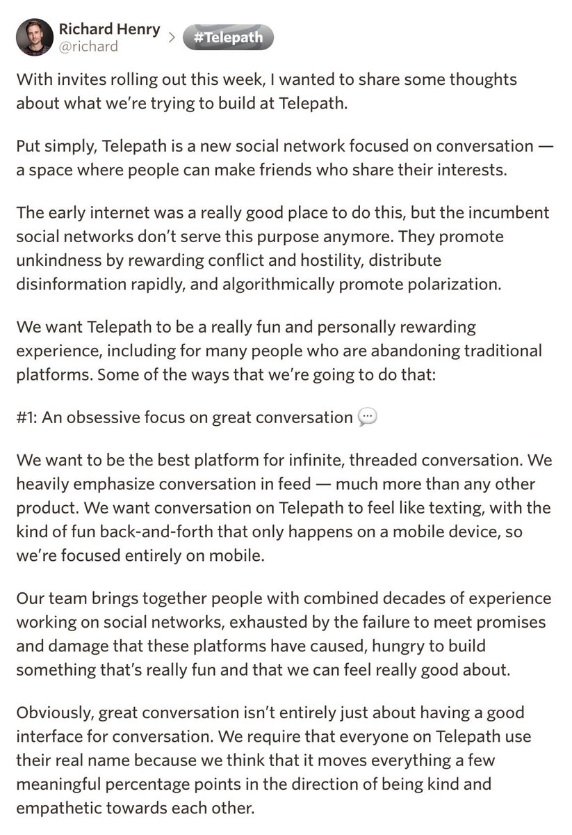 Telepath launched invites this week and we’re starting to be more open about what we’re trying to do. /1