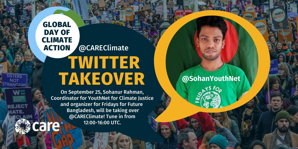 CAREClimate's tweet photo. Tune in tomorrow for @CAREClimate's #TwitterTakeover by @SohanYouthNet from @FFFBangladesh between 12:00 &amp; 16:00 UTC. Stop #ClimateInjustice! https://t.co/HQIv0QWx2a