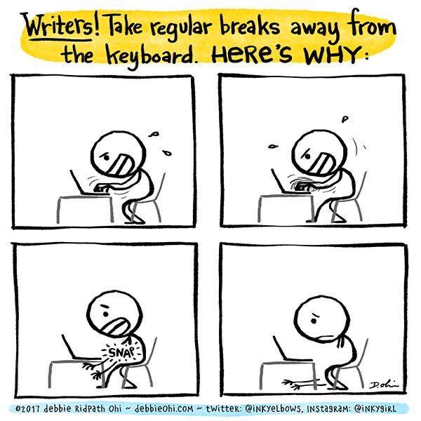 byMorganWright's tweet photo. Writers! Take regular breaks away from the keyboard. 
Here's why...😂

#writerslife #amwriting #WriterProblems https://t.co/CUxhE55zlg
