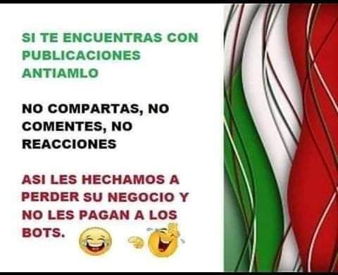 J. Ignacio Gómez (@ignaciogo24) on Twitter photo Si te encuentras con publicaciones AntiAmlo, no comportas, no comentes, no reacciones. La #RedAmlo es para apoyar al Lic. <a href="/lopezobrador_/">Andrés Manuel</a> dando RT y like a lo bueno q está haciendo por México. Muchas cuentas de chairos están suspendiendolas por estar contestando a los bots Si te encuentras con publicaciones AntiAmlo, no comportas, no comentes, no reacciones. La #RedAmlo es para apoyar al Lic. <a href="/lopezobrador_/">Andrés Manuel</a> dando RT y like a lo bueno q está haciendo por México. Muchas cuentas de chairos están suspendiendolas por estar contestando a los bots