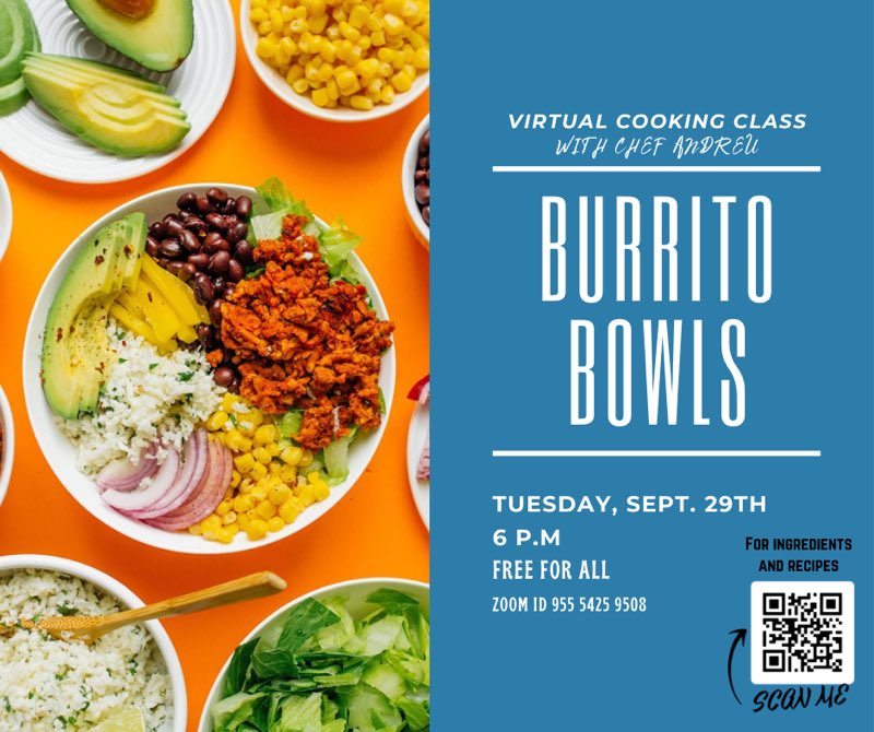 UMiamiWellness's tweet image. Don’t miss this great opportunity to join Chef Andreu in another virtual cooking class! 👨‍🍳 

Next Tuesday he’ll be teaching us how to make some delicious burrito bowls!😍🙌

#umiamiwellness #campusrec #virtualcookingclass #cookingclass #universityofmiami