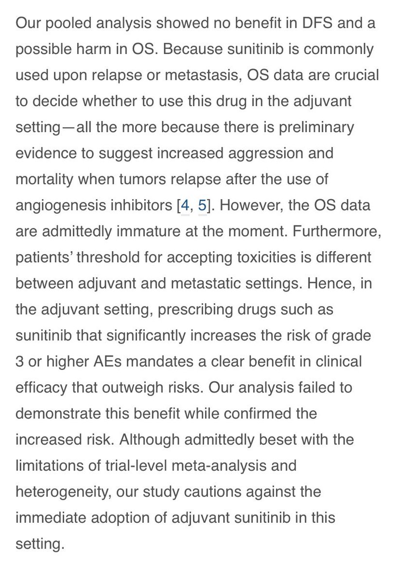 In another paper  @Annals_Oncology , we pooled the results from ASSURE and S-TRAC. I hope nobody is using adjuvant sunitinib in RCC anymore.  @Ron_cology  https://www.annalsofoncology.org/article/S0923-7534(19)32047-2/fulltext