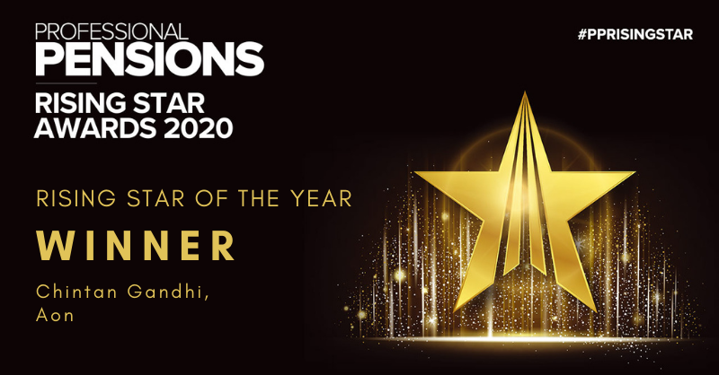 The wait is over! The final category is here. Our Rising Star of the Year has been crowned! Congratulations to our winner Chintan Gandhi from <a href="/AonRetirementUK/">AonWealthUK</a> #pprisingstar