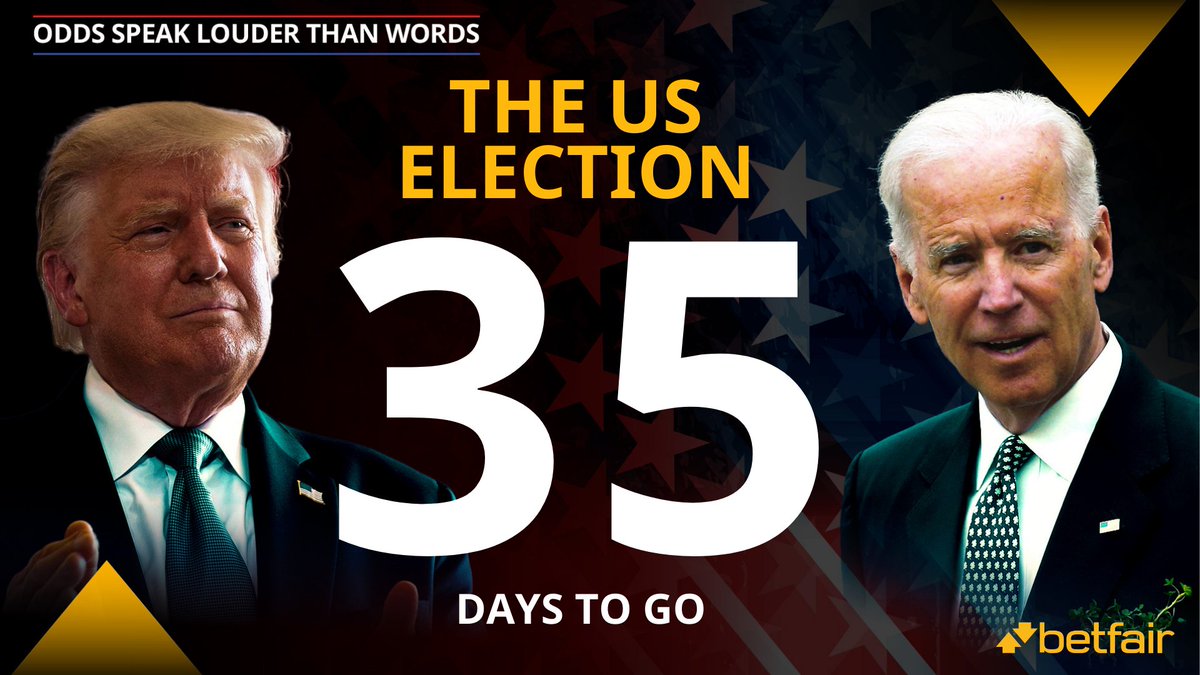 BetfairExchange's tweet image. 🇺🇸 Only 35 days to go &amp;amp; we are giving away a £35 free bet!

Betfair Exchange is the home of #USElection betting, where odds speak louder than words.

And we're giving away a £35 free Exchange bet to use on those markets.

Just RT and follow @BetfairExchange. Betfair T&amp;amp;Cs apply.