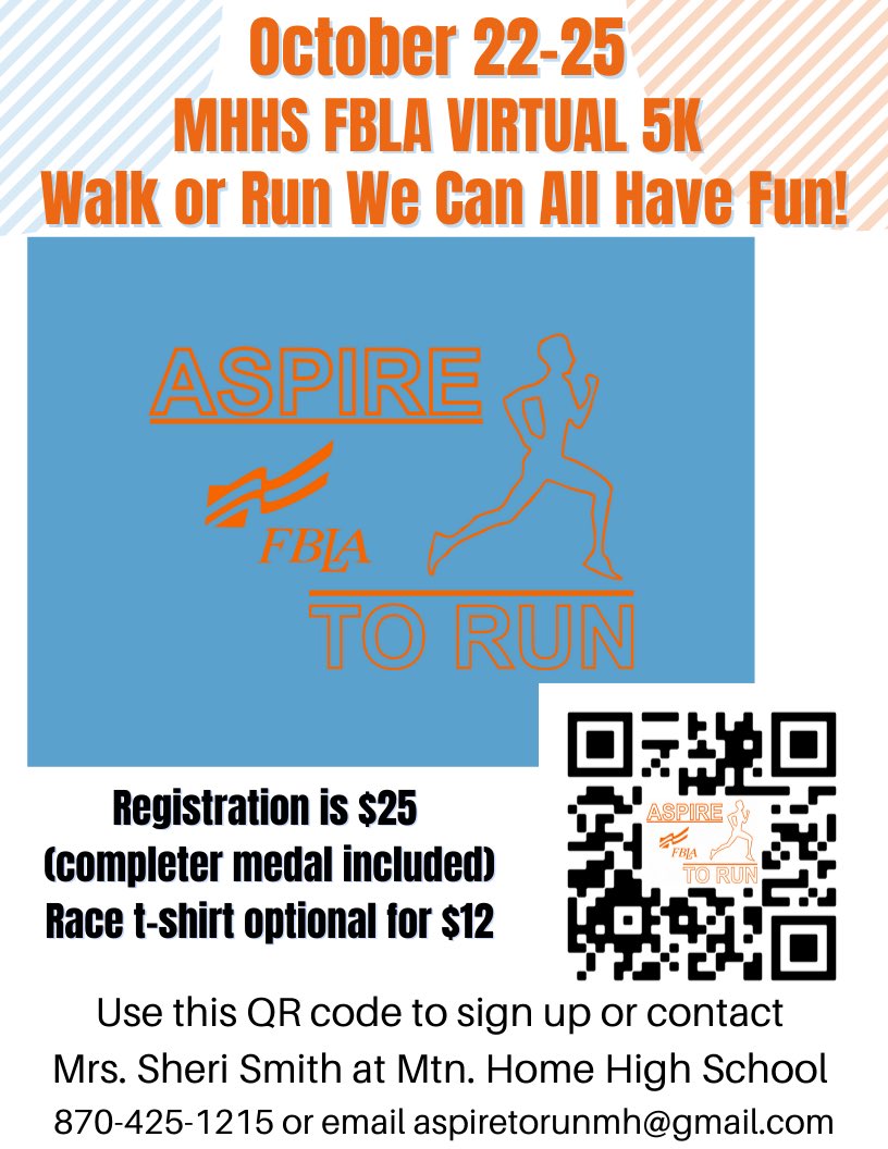 Aspire to Run Virtual 5K! <a href="/wecook1992/">Sheri Smith MHHS</a> <a href="/Dr_JakeLong/">Jake Long</a> <a href="/MHHSGoBombers/">Mary Beth Russell</a> <a href="/arkansas_fbla/">Arkansas FBLA</a>