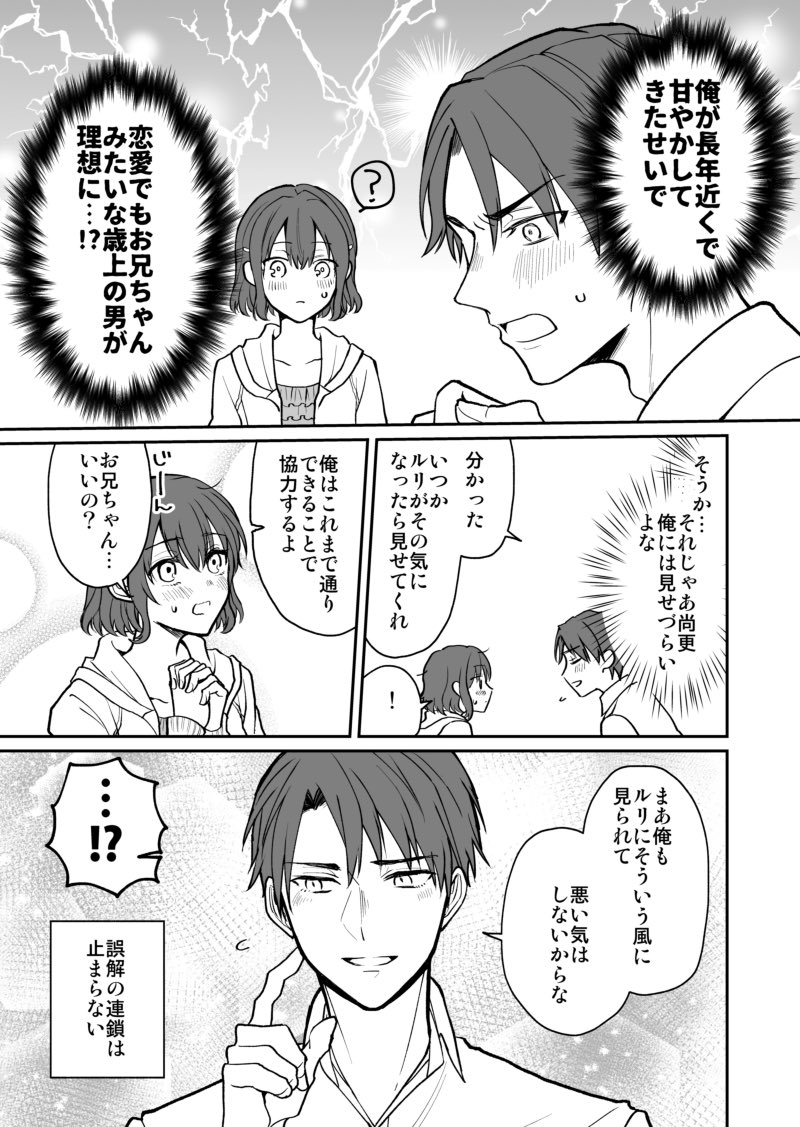 【創作漫画】妹の描くBLマンガを少女マンガと思い込んで、手助けしようとする兄の話
#BLマンガ脳妹x少女マンガ脳兄 2-3 