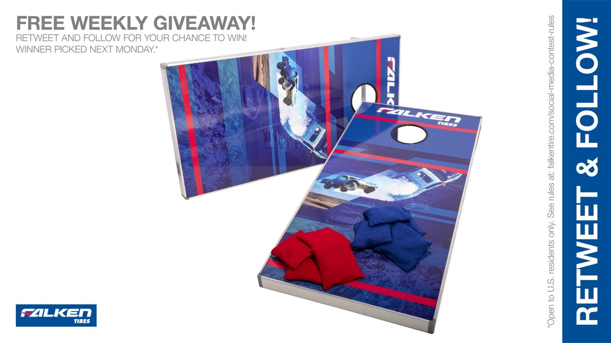 FalkenTire's tweet photo. Falken #Free weekly bean bag toss game #giveaway #contest. RT &amp; follow #FalkenTire to enter to #win this #prize or other #swag! #cornhole Day4 Rules: https://t.co/hZgWAdRMfw https://t.co/ixVm5eTaFF
