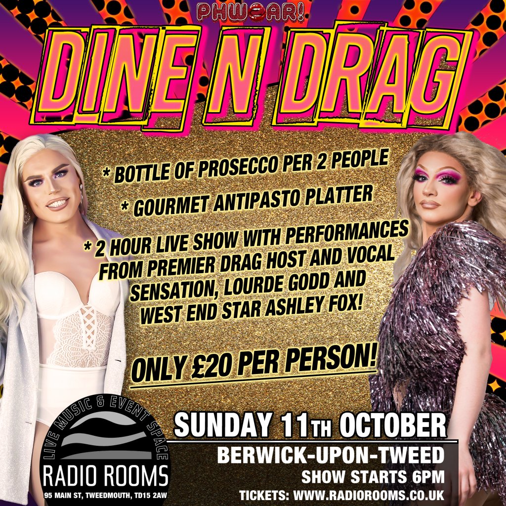 This is going to be AMAZING! Get your tickets at:  phwoar.scot. 🥂#drag #queens #yesqueen #prosecco #berwickupontweed #northumberland #visitberwick #sundayfunday #eatlocal #drinklocal #supportindependent #grassrootsvenue