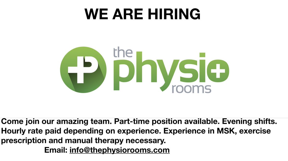 We are hiring. We have some evening &amp; weekend shifts available at The Physio Rooms Falmer. Come join our amazing team. Hourly rate paid depending on experience. Experience in MSK, exercise prescription and manual therapy necessary. 
Email - info@thephysiorooms.com