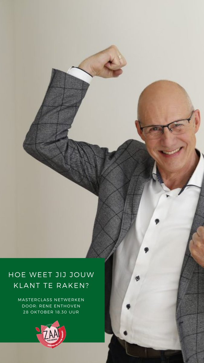 In de Masterclass ‘Hoe weet jij jouw klant te raken’ neemt René Enthoven je mee in zijn missie en visie en vertelt hij hoe hij dit heeft vertaald naar een succesvolle strategie. Ben jij er bij? zaaihaarlemmermeer.nl/masterclasses-…

#masterclass #ondernemersstrategie #zaaihaarlemmermeer