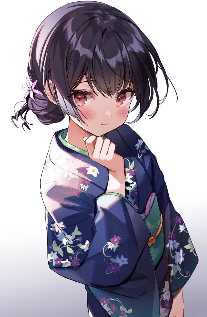 morino rinze 1girl solo japanese clothes kimono blush red eyes hair flower  illustration images