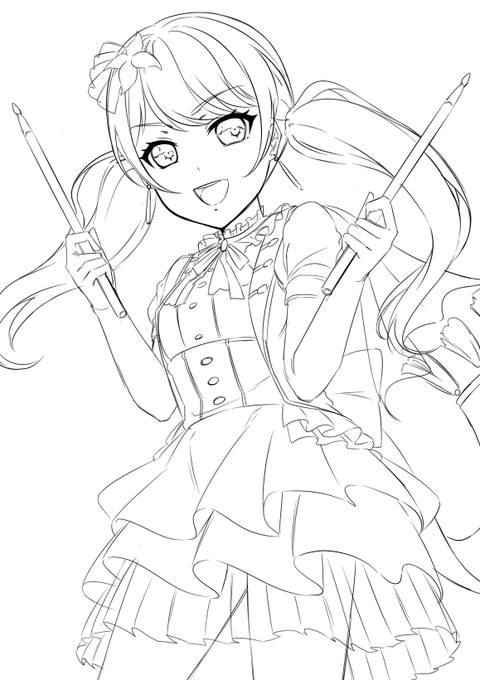 バンドリ絵久しいのでつくしちゃんの線画描いてた 