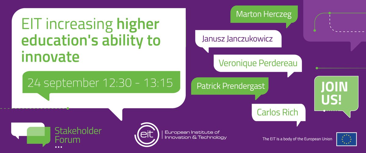 EITeu's tweet photo. #EITForum 2⃣ is coming up! At 12:30 we will discuss how #FutureEIT can power the innovation capacity of Higher Education🏛️w/ Marton Herczeg, @Janusz_med_ed, @vperdSU, @pjprendergast & Carlos Rich.
We want to hear from you! Join us at #RiDaysEU hub 9 https://t.co/uznu1t7aKq