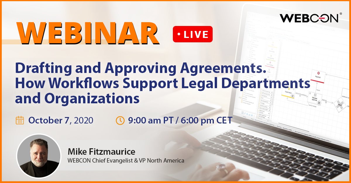 ❗Every organization uses agreements
💡We want to show you how to use modern #workflow solutions to help drafting, collecting feedback, and getting approval for #LegalAgreements.
Join us for our upcoming #webinar: bit.ly/304DziY

#DigitalTransformation #ProcessAutomation