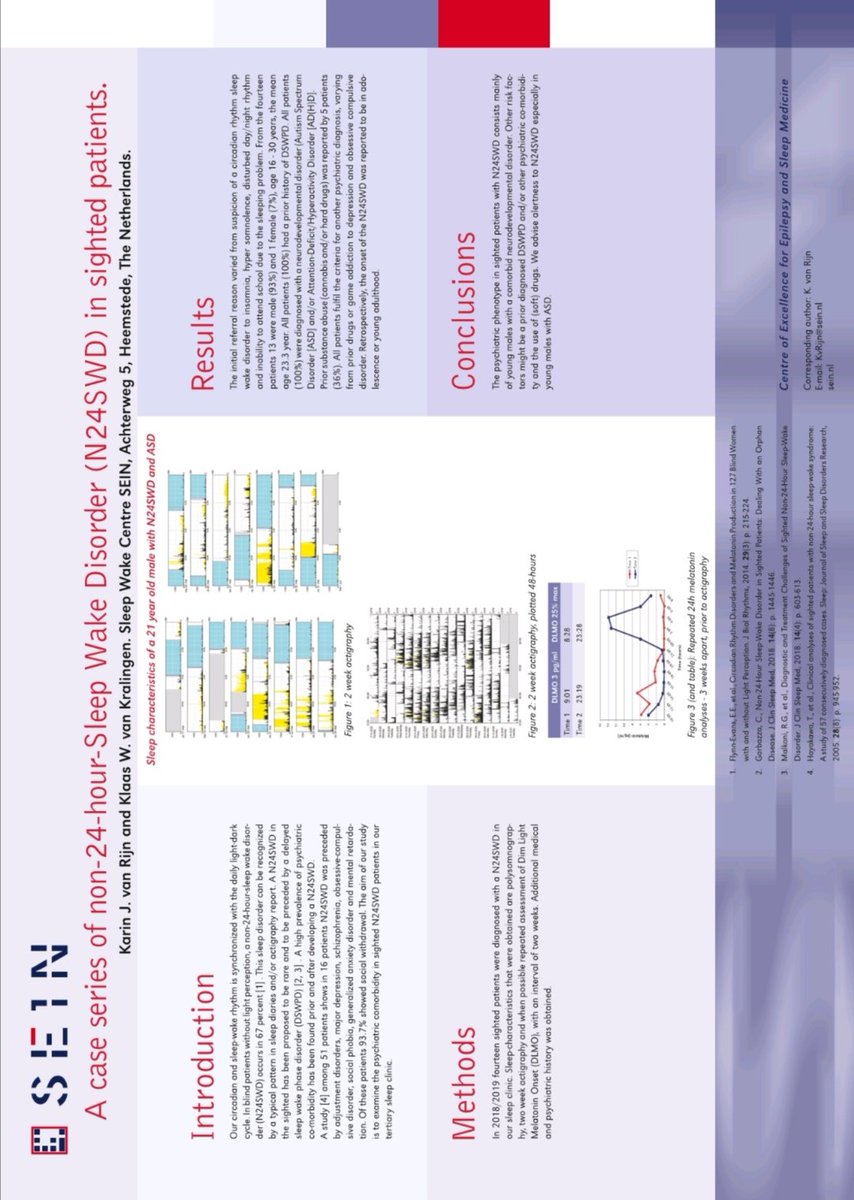 This afternoon is my poster presentation at the <a href="/ESRS_Sleep/">ESRS</a> conference. Subject N24SWD in sighted patients. Often unrecognized in the clinical field. Pay attention to young males with ASD and sleep disturbances.