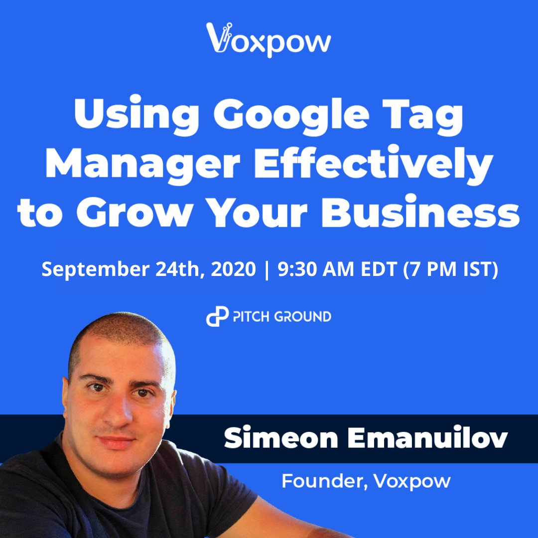 PitchGroundHQ's tweet photo. Ready to up your #analytics game? ⁣🚀 
⁣
In this 2nd webinar with  Simeon, founder of @voxpow_com, we dig deeper into understanding everything there is to know about #GoogleTagManager. Tune in today at 9:30 AM EDT (7 PM IST) 

To register, visit: https://t.co/22zLjVcR6M https://t.co/ShRwBBblSX