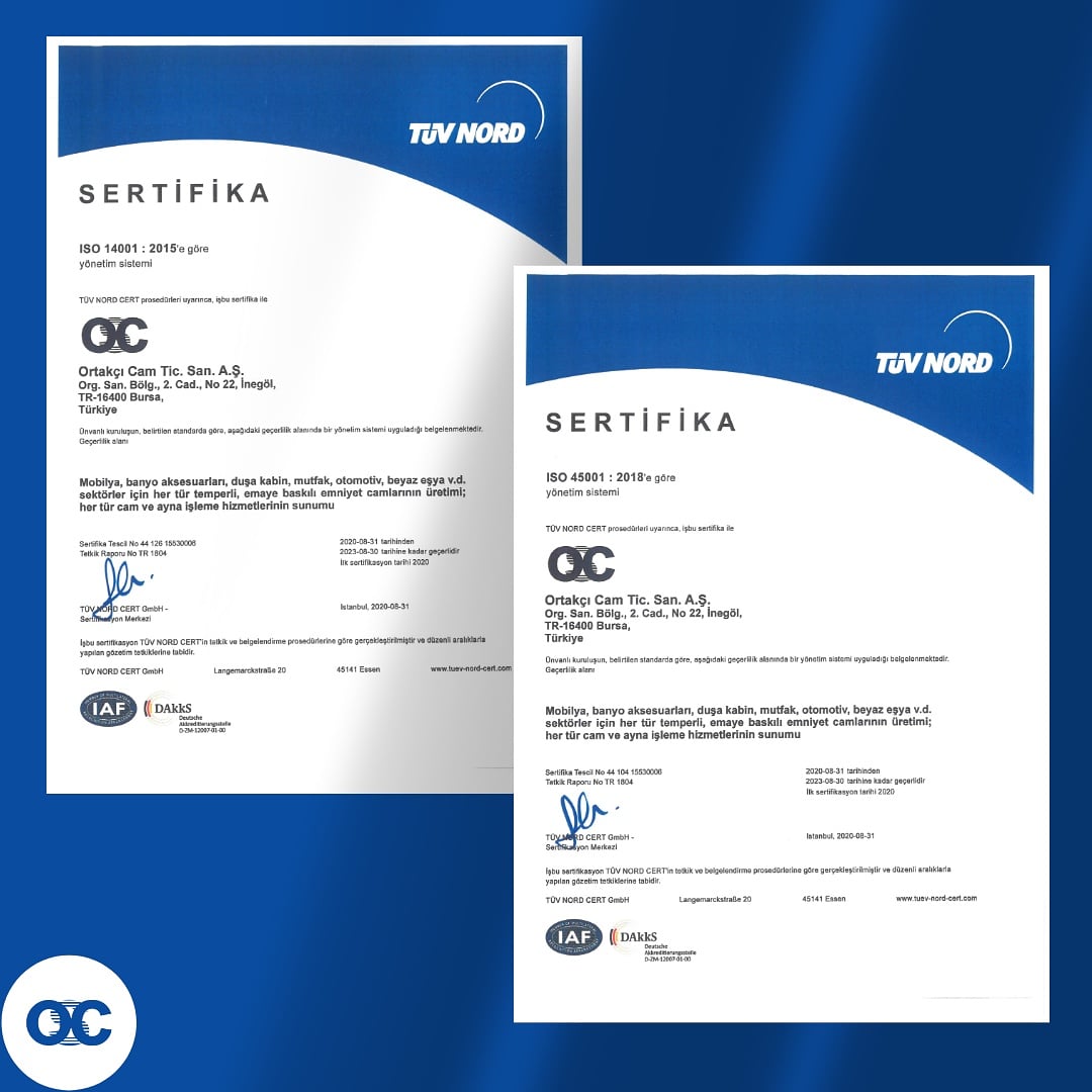 Yeni Belgelerimiz 📃
14001 ÇEVRE ve 45001 İSG

#ortakcicam #ortakciglass #temperlicam #güvenlicam #cam #glass #otomotiv #mobilya #duşakabin #ankastreelektronik #inegöl #bursa #automotive #furniture #shower #flush #raylısistem #raylısistemyancam #havalandırmacamı
