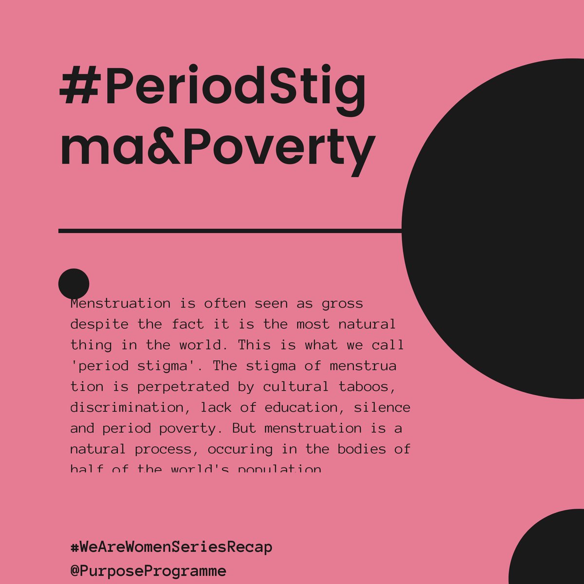 PurposeMentors1's tweet photo. In the third #WeAreWomen series session we spoke about what exactly period stigma and poverty are and what negative effects they have on the lives of women and girls. Ps. RT.
#WeAreWomen #IAmWomen #seriesrecap #endperiodstigma #endperiodpoverty #endperiodtaboo #endperiodshame https://t.co/2dHO545421