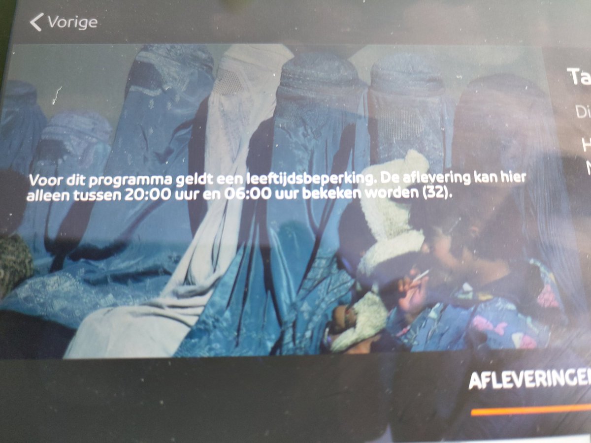 Wil je na aflevering 1 en 2 vervolgens  aflevering 3 van de prachtige documentaire "Afghanistan: the wounded land" van <a href="/vpro/">vpro</a> kijken. Krijg je dit 😔
Kan je in de npo app niet aangeven dat je volwassen bent en dit niet meer krijgt 🤷🏼‍♂️