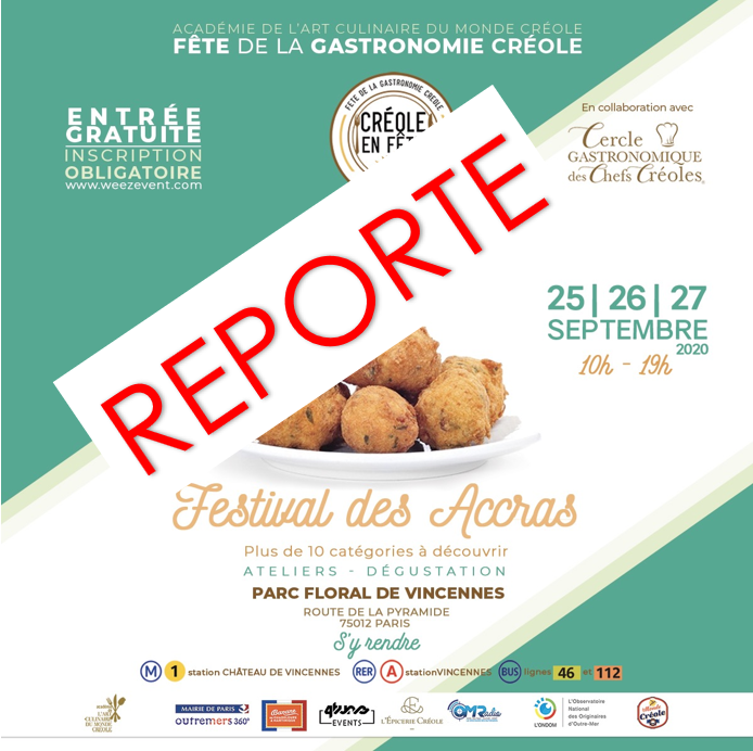 aacmcAcademy's tweet photo. Chers tous,
Nous nous faisions une joie de vous accueillir à l’occasion de la 5°édition de Kréyol En Fête et du Festival des Accras.
Nous sommes désolés de vous annoncer que nous reportons cette compte tenu des nouvelles recommandations et mesures gouvernementales... https://t.co/aNqXdrnvRg