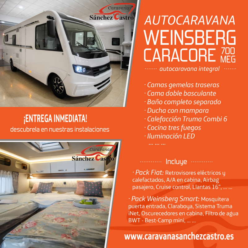 caravanasanchez's tweet photo. Os presentamos la autocaravana integral CARACORE 700MEG de WEINSBERG. Excelente por su relación calidad precio. 
Para todos los amantes del #caravaning que buscan un plus en sus viajes. 
https://t.co/FkAdpA7geg 
#caravanasanchezcastro #weinsberg #caracore700meg #autocaravana https://t.co/l3miY4R8Xh