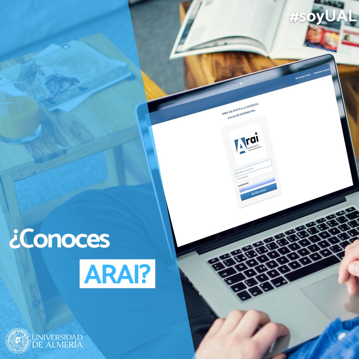 💻 ¿Acceder a un ordenador de las aulas de informática desde cualquier sitio 🏠? ¡Con ARAI es posible!

Para acceder a este software solo necesitas 👉🏻

🖱️Un equipo informático
🌐 Conexión a Internet
👥 Tu usuario de campus virtual

👉 cutt.ly/IfVRXvU <a href="/Ual_Tic/">STIC UAL</a>